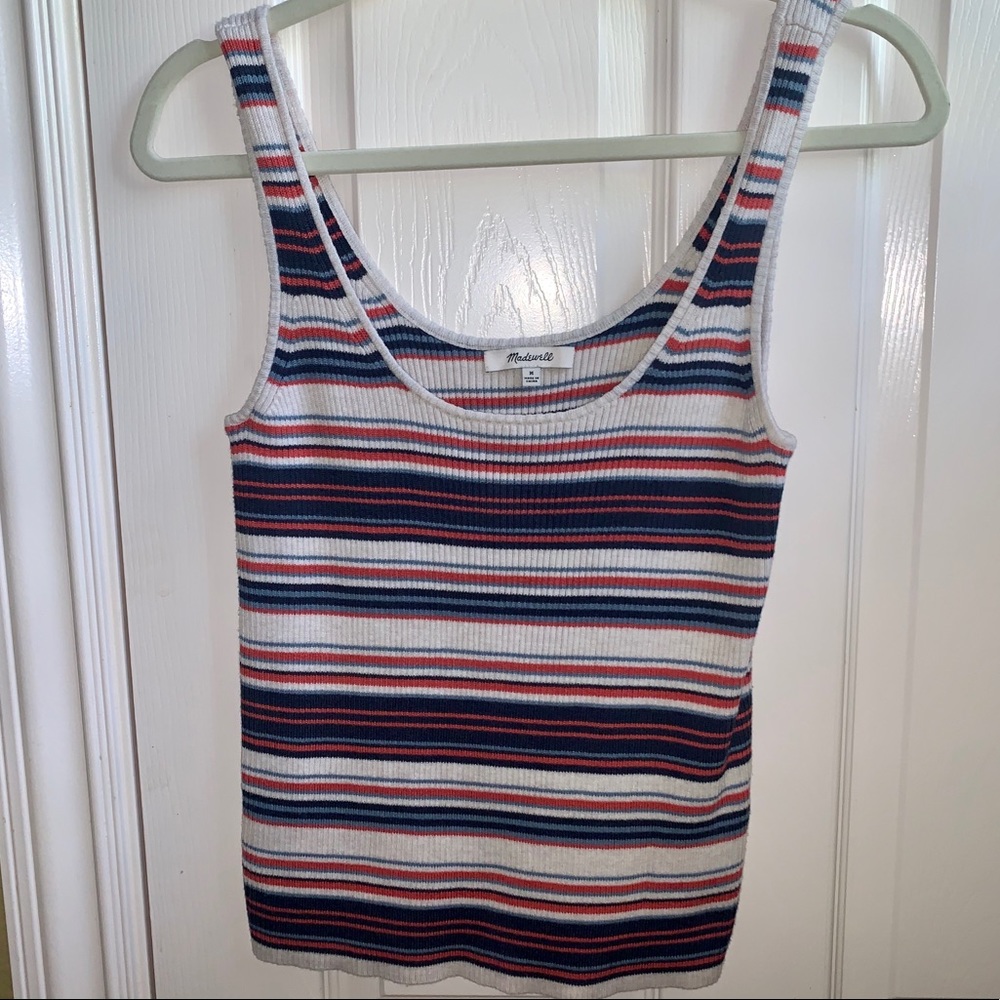 Madewell Blue, White, and Orange Striped Tank Tee
